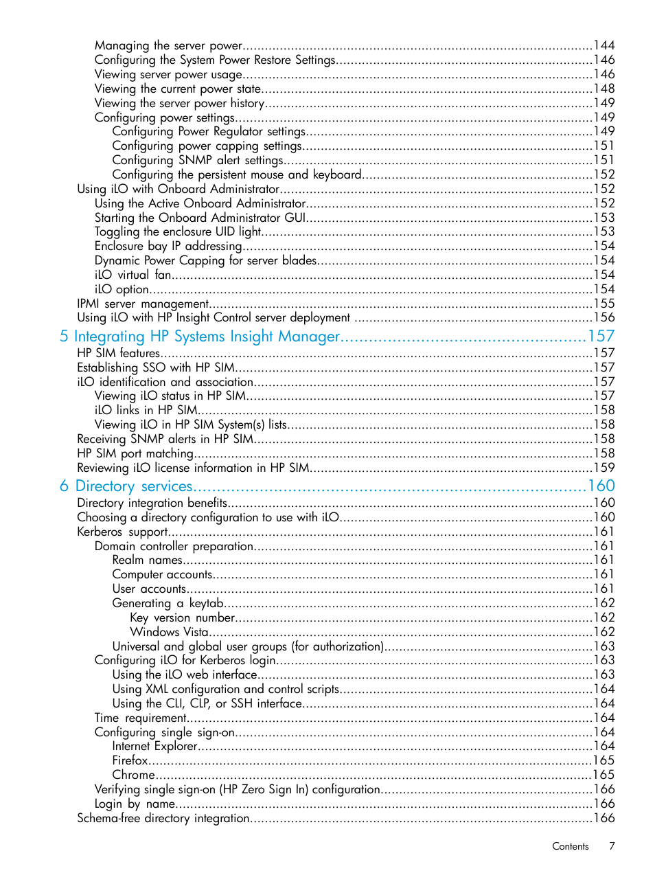 5 integrating hp systems insight manager, 6 directory services | HP Integrated Lights-Out 3 User Manual | Page 7 / 256