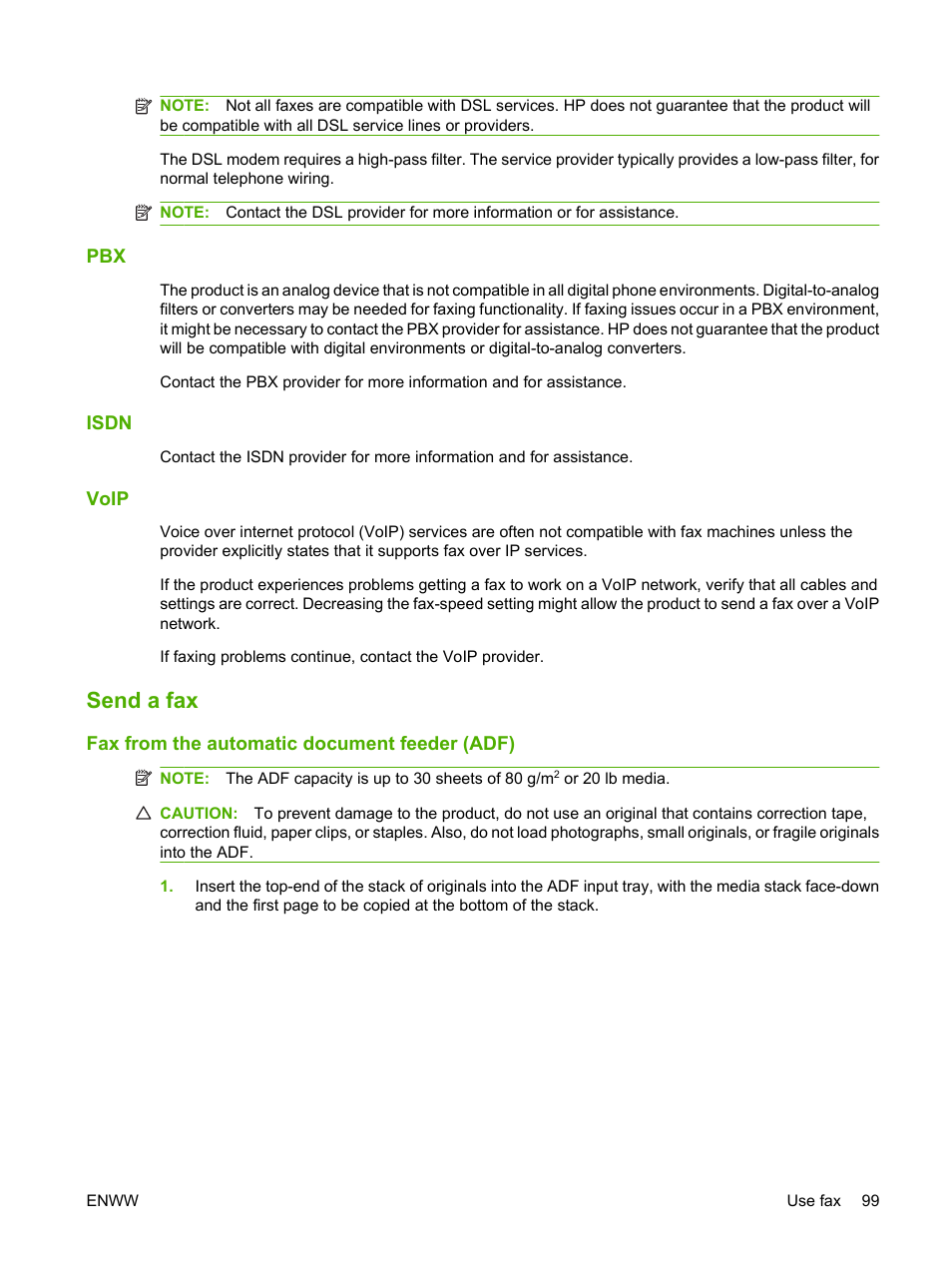 Isdn, Voip, Send a fax | Fax from the automatic document feeder (adf) | HP LaserJet M1319f Multifunction Printer User Manual | Page 109 / 212