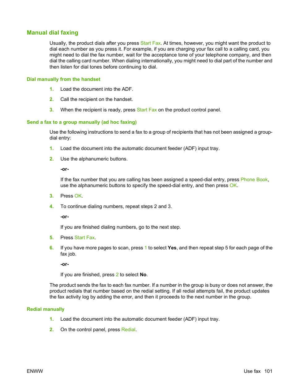 Manual dial faxing | HP LaserJet M1319f Multifunction Printer User Manual | Page 111 / 212