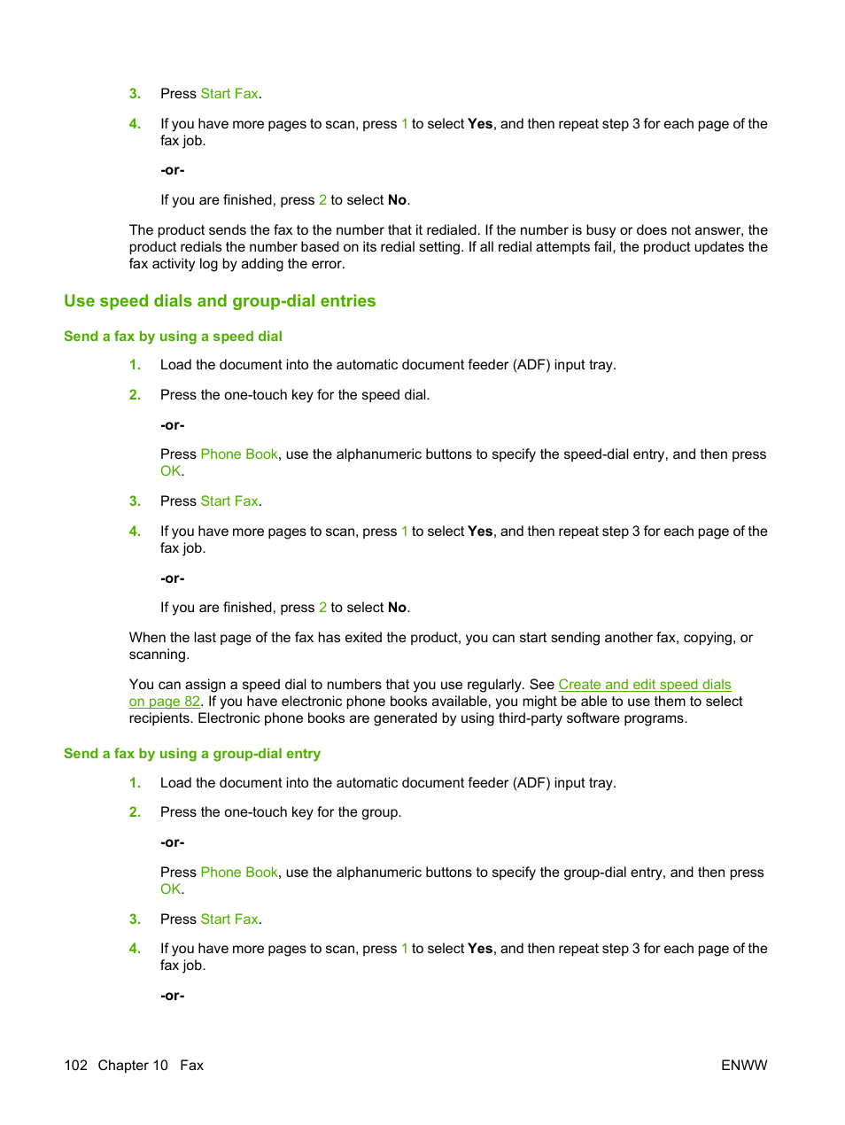 Use speed dials and group-dial entries, Send a fax by using a speed dial, Send a fax by using a group-dial entry | HP LaserJet M1319f Multifunction Printer User Manual | Page 112 / 212