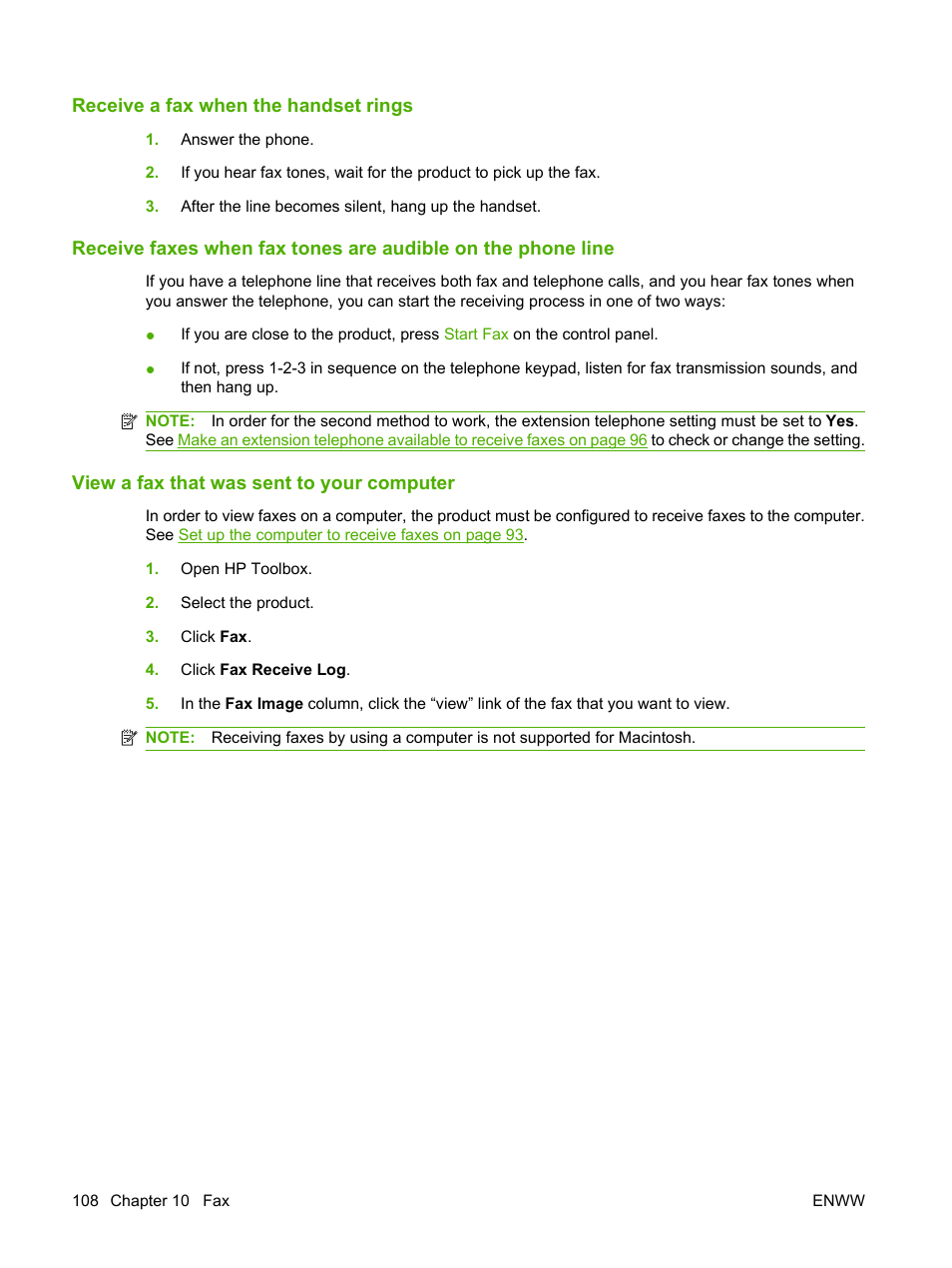 Receive a fax when the handset rings, View a fax that was sent to your computer | HP LaserJet M1319f Multifunction Printer User Manual | Page 118 / 212