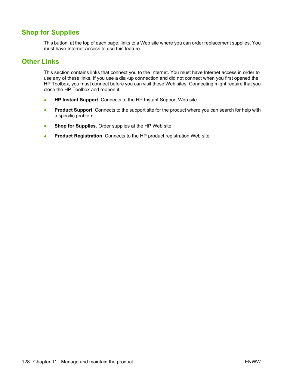 Shop for supplies, Other links, Shop for supplies other links | HP LaserJet M1319f Multifunction Printer User Manual | Page 138 / 212