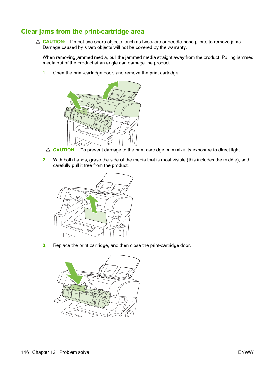 Clear jams from the print-cartridge area | HP LaserJet M1319f Multifunction Printer User Manual | Page 156 / 212