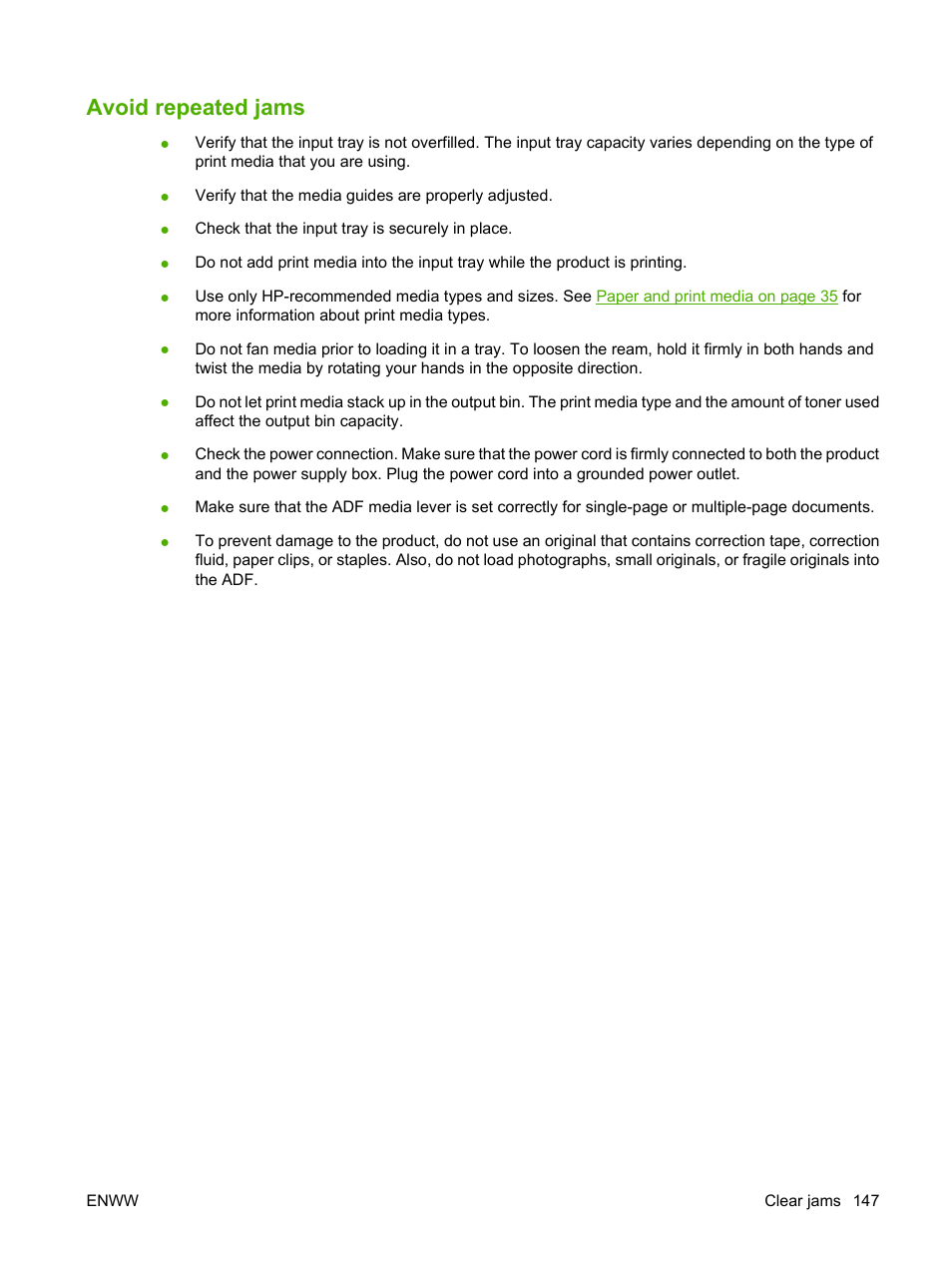 Avoid repeated jams | HP LaserJet M1319f Multifunction Printer User Manual | Page 157 / 212