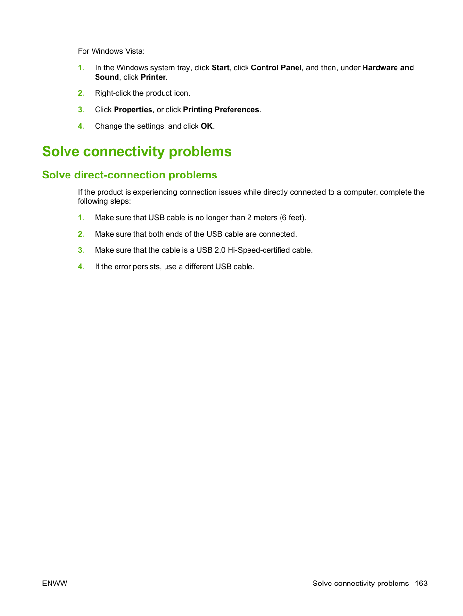 Solve connectivity problems, Solve direct-connection problems | HP LaserJet M1319f Multifunction Printer User Manual | Page 173 / 212