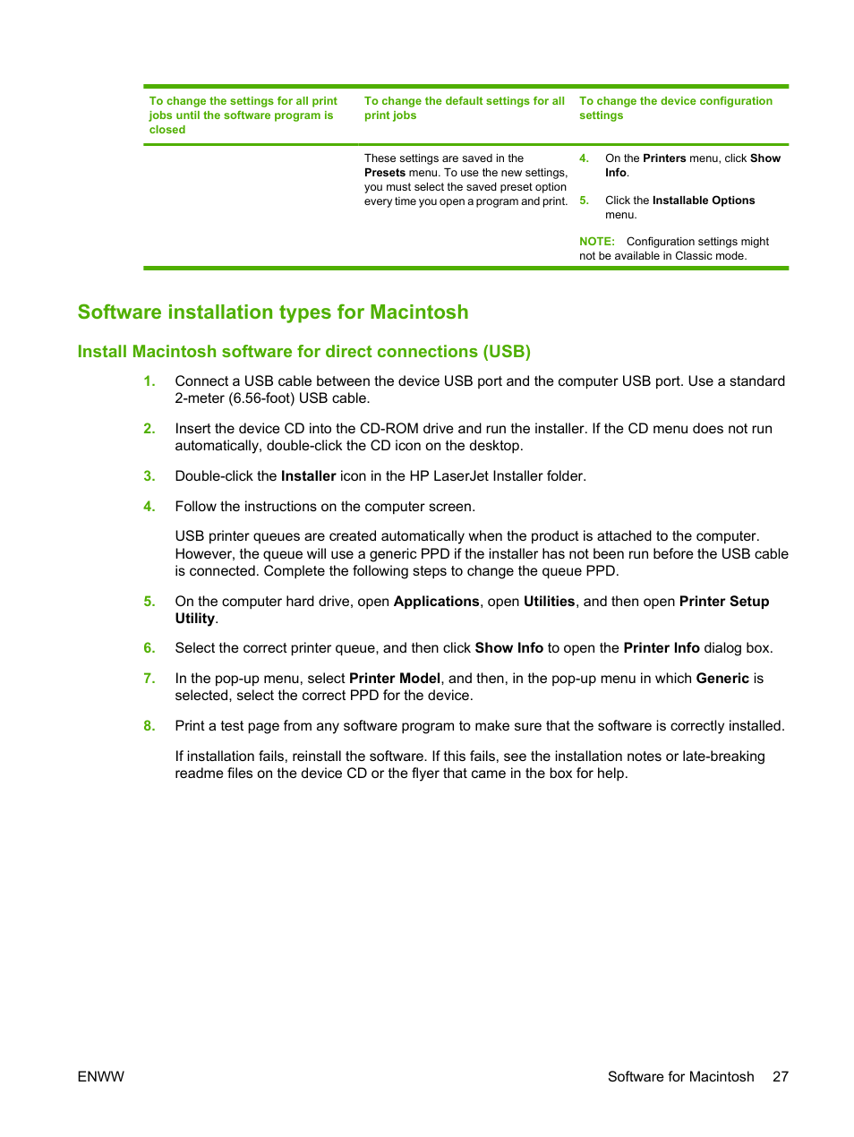 Software installation types for macintosh | HP LaserJet M1319f Multifunction Printer User Manual | Page 37 / 212