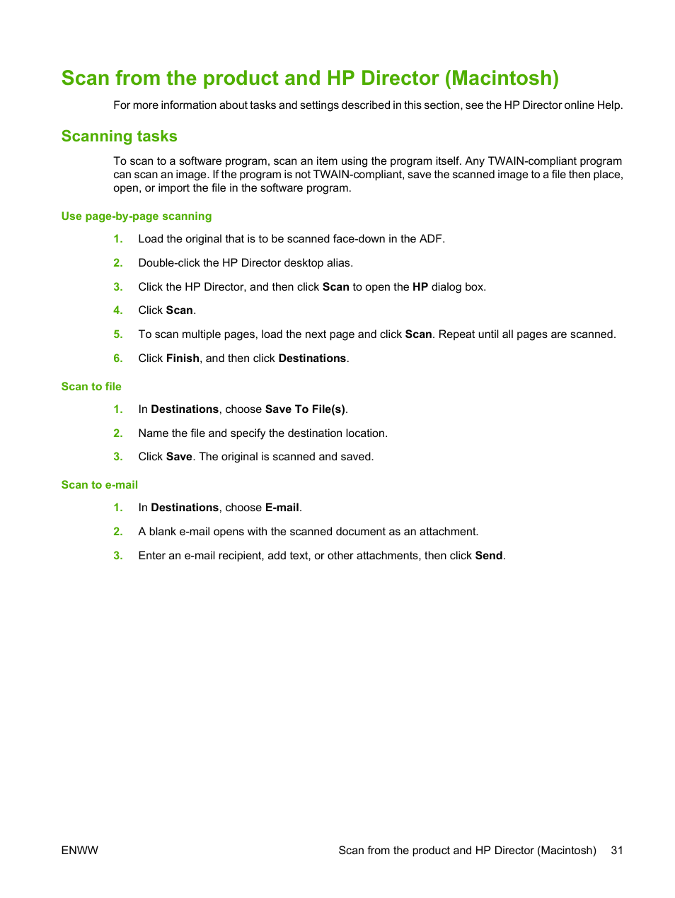 Scan from the product and hp director (macintosh), Scanning tasks | HP LaserJet M1319f Multifunction Printer User Manual | Page 41 / 212