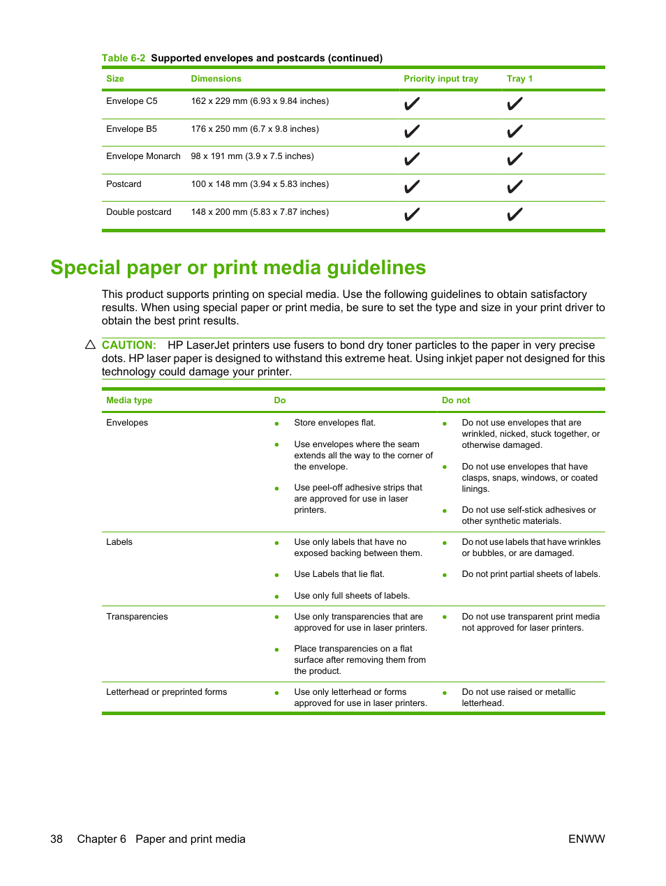 Special paper or print media guidelines | HP LaserJet M1319f Multifunction Printer User Manual | Page 48 / 212