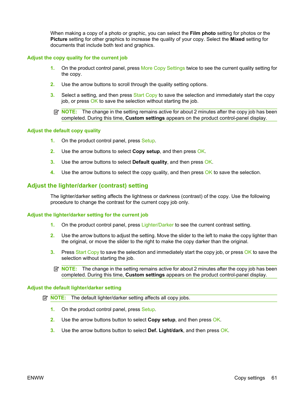 Adjust the lighter/darker (contrast) setting | HP LaserJet M1319f Multifunction Printer User Manual | Page 71 / 212