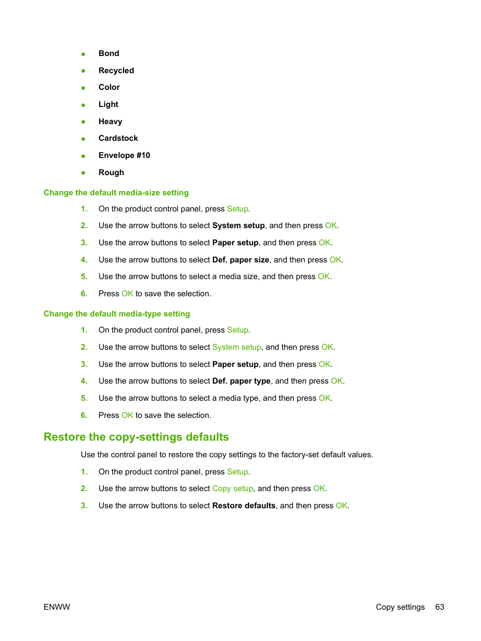 Restore the copy-settings defaults | HP LaserJet M1319f Multifunction Printer User Manual | Page 73 / 212