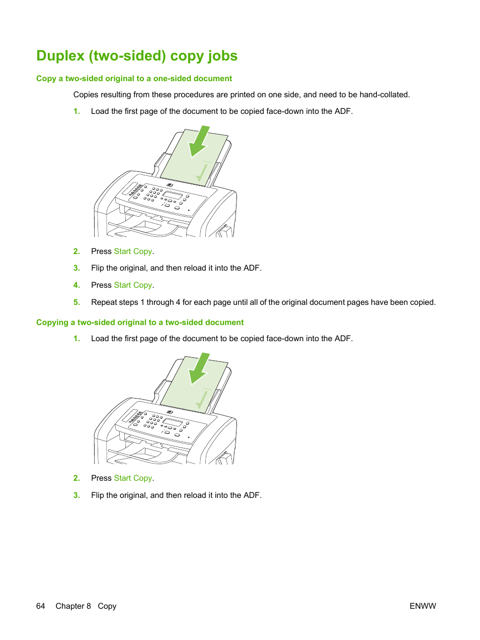 Duplex (two-sided) copy jobs | HP LaserJet M1319f Multifunction Printer User Manual | Page 74 / 212