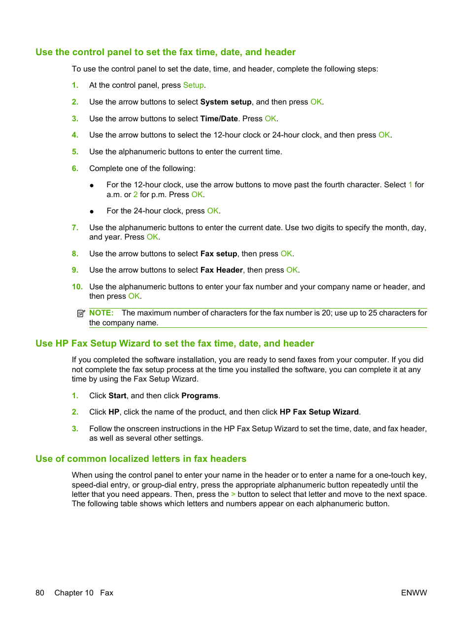 Use of common localized letters in fax headers | HP LaserJet M1319f Multifunction Printer User Manual | Page 90 / 212