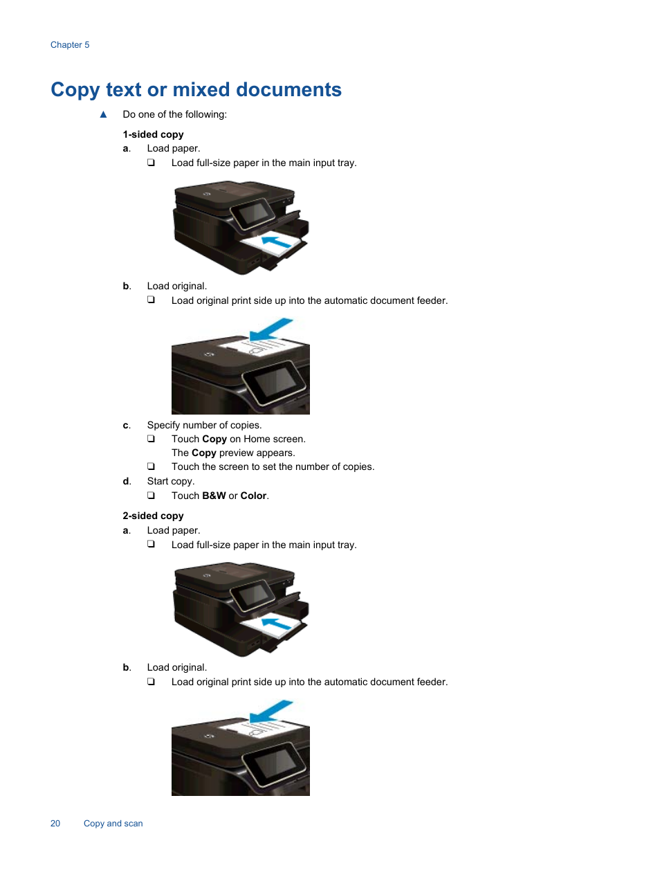 Copy text or mixed documents | HP Photosmart 7520 e-All-in-One Printer User Manual | Page 22 / 102