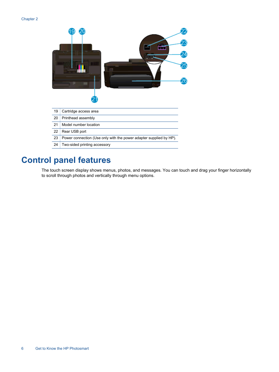 Control panel features | HP Photosmart 7520 e-All-in-One Printer User Manual | Page 8 / 102