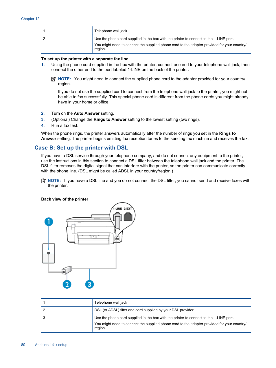 Case b: set up the printer with dsl | HP Photosmart 7520 e-All-in-One Printer User Manual | Page 82 / 102