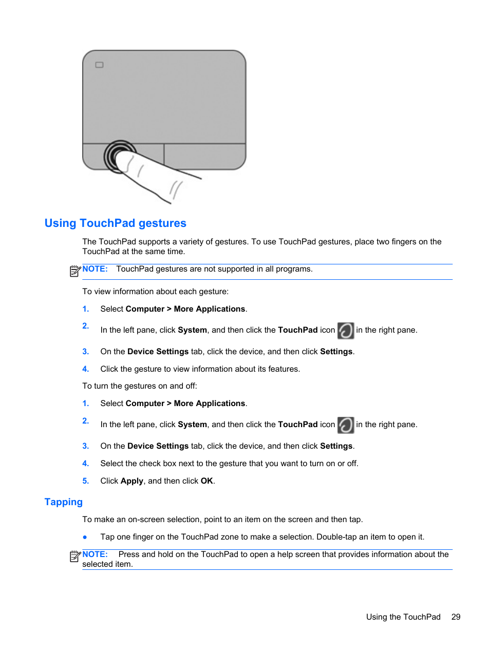 Using touchpad gestures, Tapping | HP EliteBook 2570p Notebook PC User Manual | Page 39 / 106