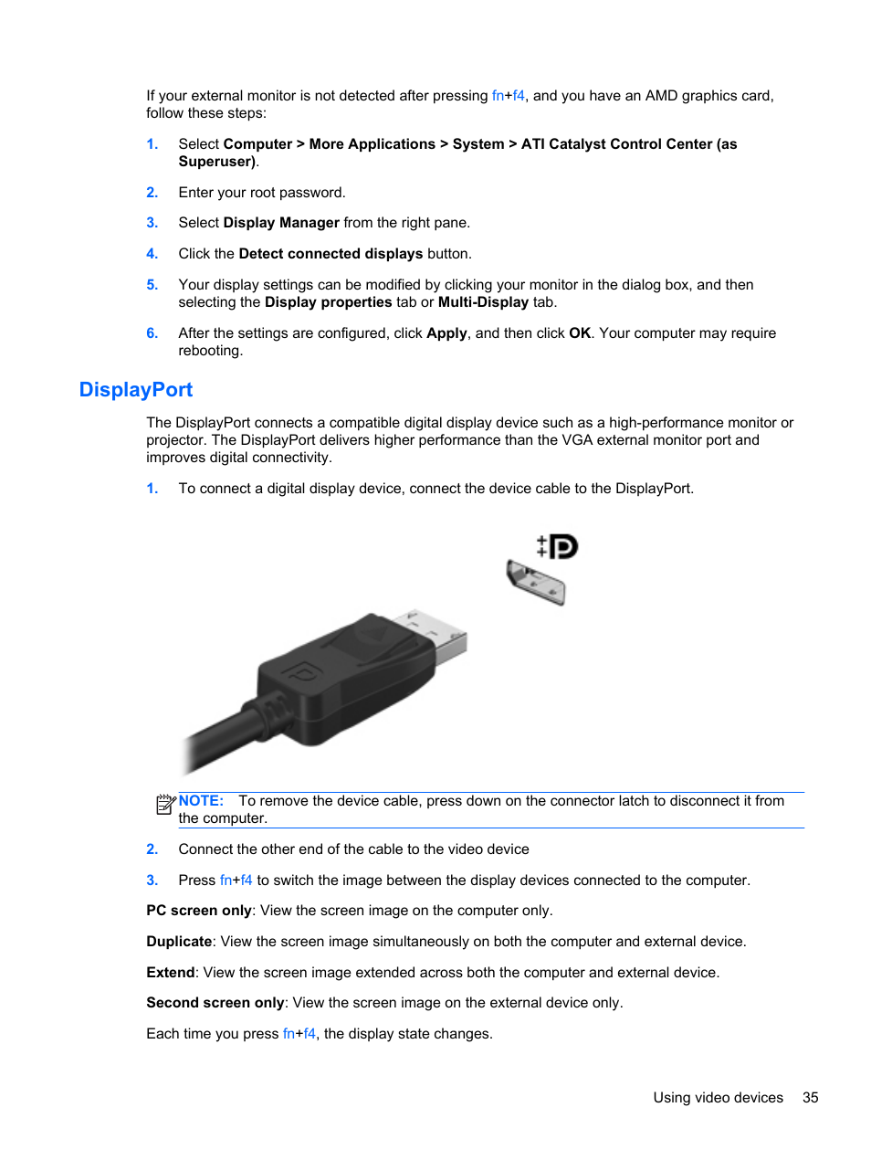 Displayport | HP EliteBook 2570p Notebook PC User Manual | Page 45 / 106