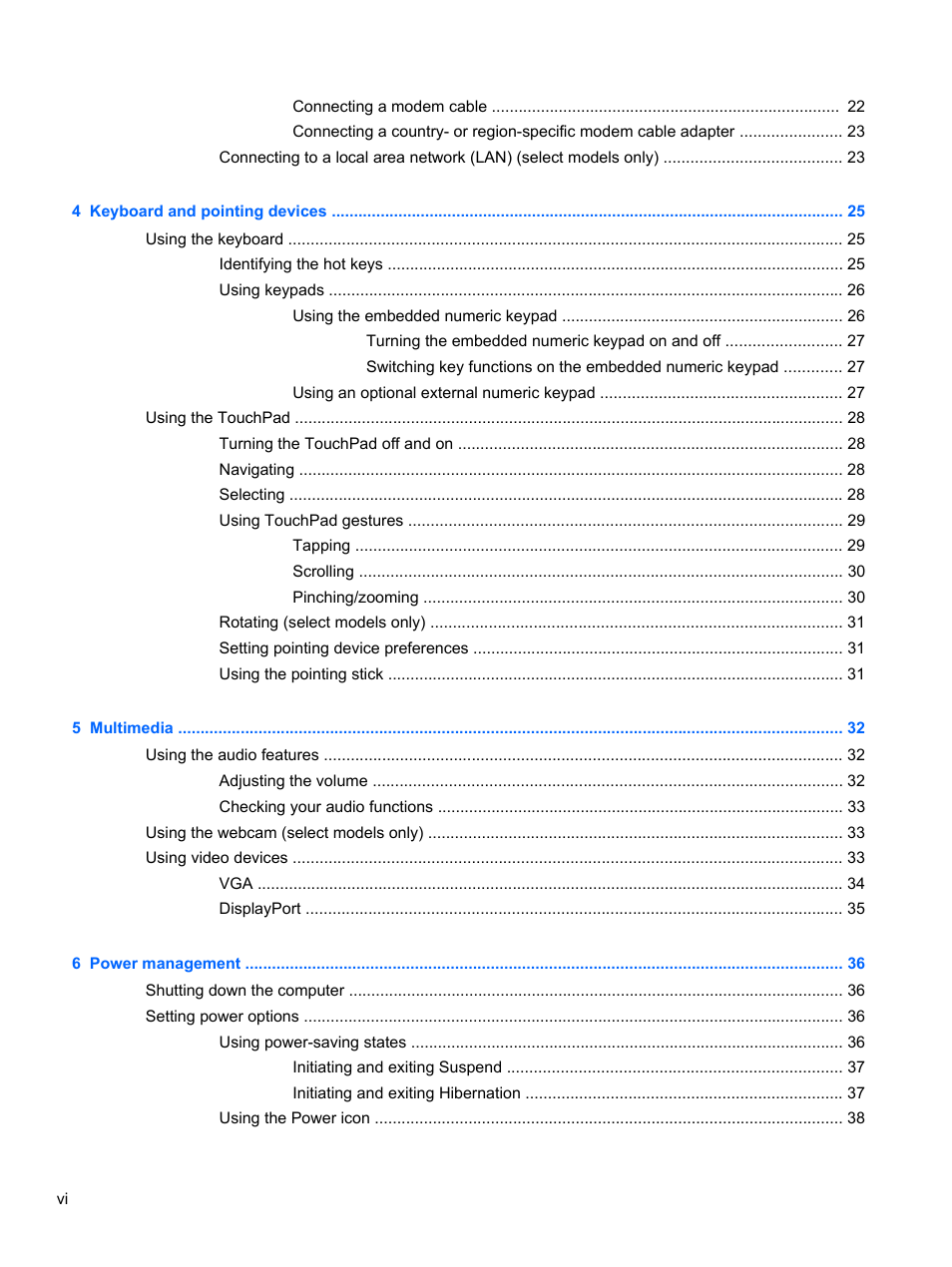 HP EliteBook 2570p Notebook PC User Manual | Page 6 / 106