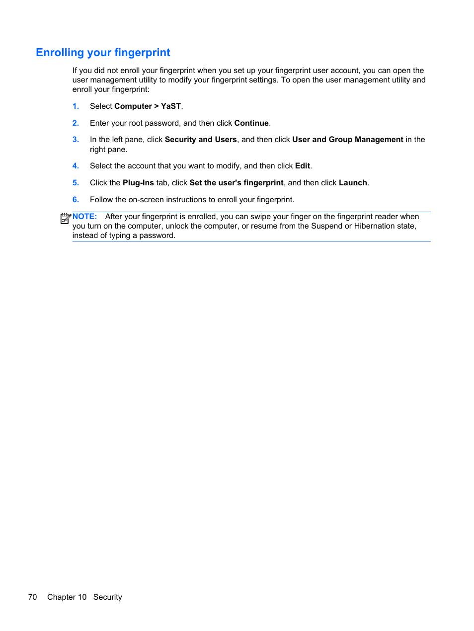 Enrolling your fingerprint | HP EliteBook 2570p Notebook PC User Manual | Page 80 / 106