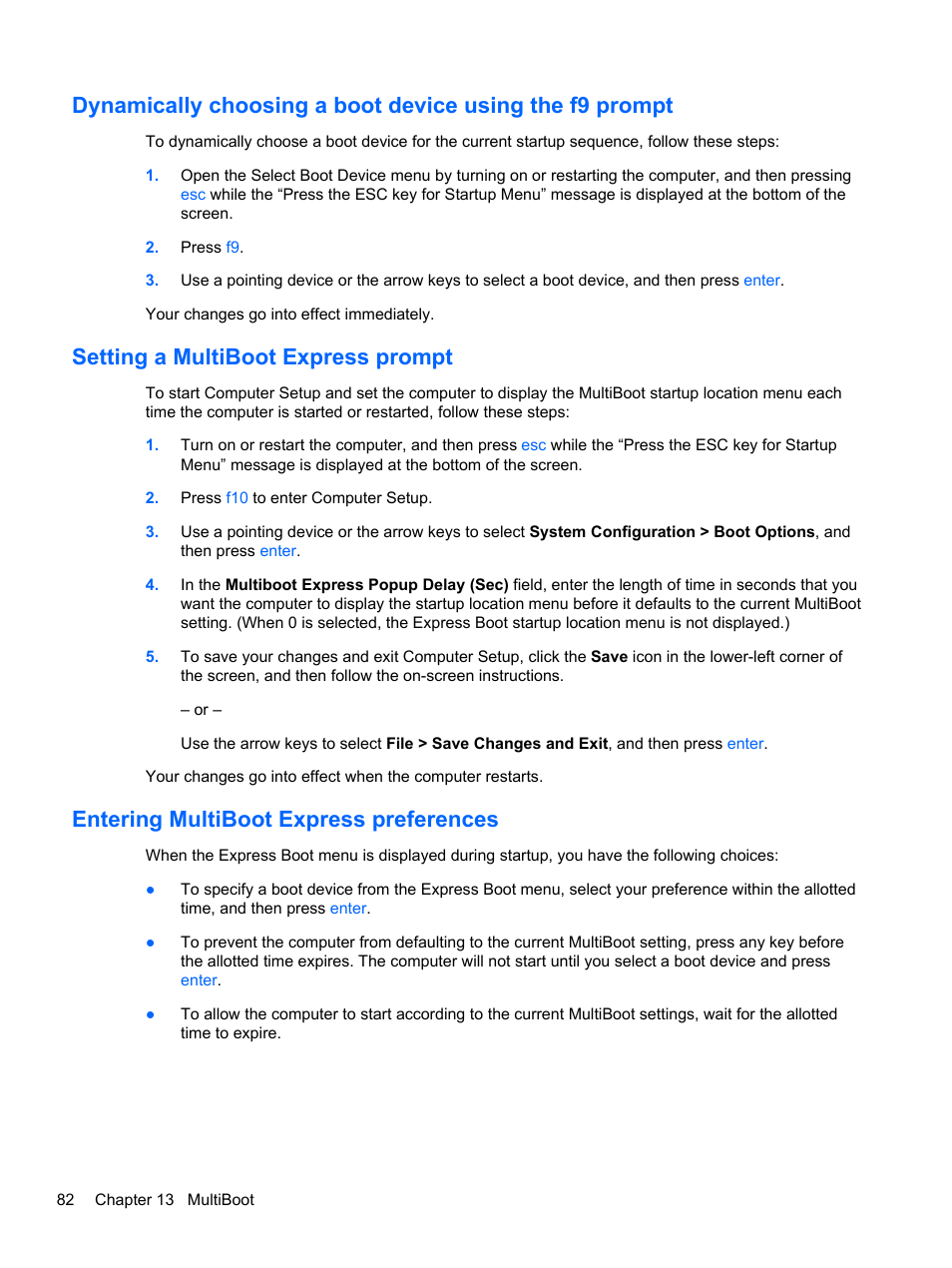 Setting a multiboot express prompt, Entering multiboot express preferences | HP EliteBook 2570p Notebook PC User Manual | Page 92 / 106