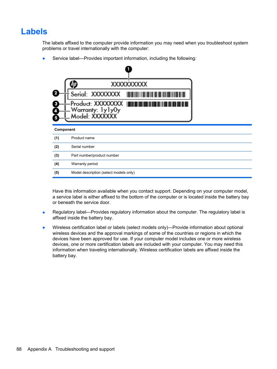 Labels | HP EliteBook 2570p Notebook PC User Manual | Page 98 / 106