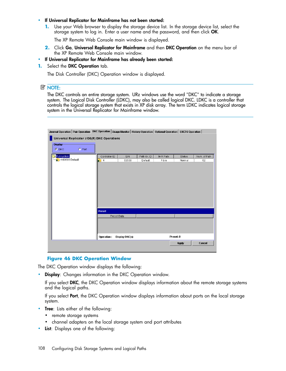 46 dkc operation window | HP StorageWorks XP Remote Web Console Software User Manual | Page 108 / 219