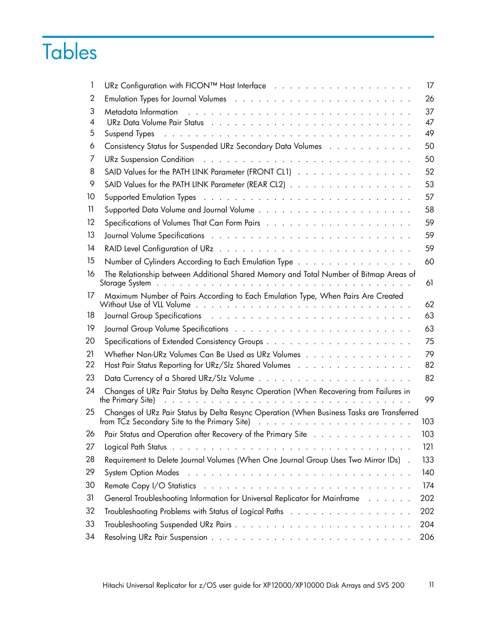 Tables | HP StorageWorks XP Remote Web Console Software User Manual | Page 11 / 219