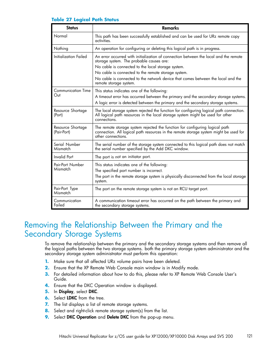 27 logical path status | HP StorageWorks XP Remote Web Console Software User Manual | Page 121 / 219