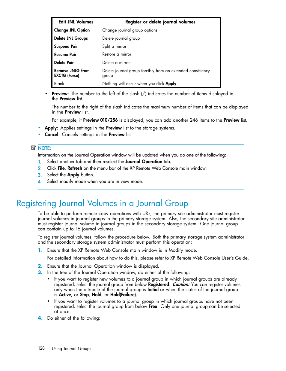 Registering journal volumes in a journal group | HP StorageWorks XP Remote Web Console Software User Manual | Page 128 / 219