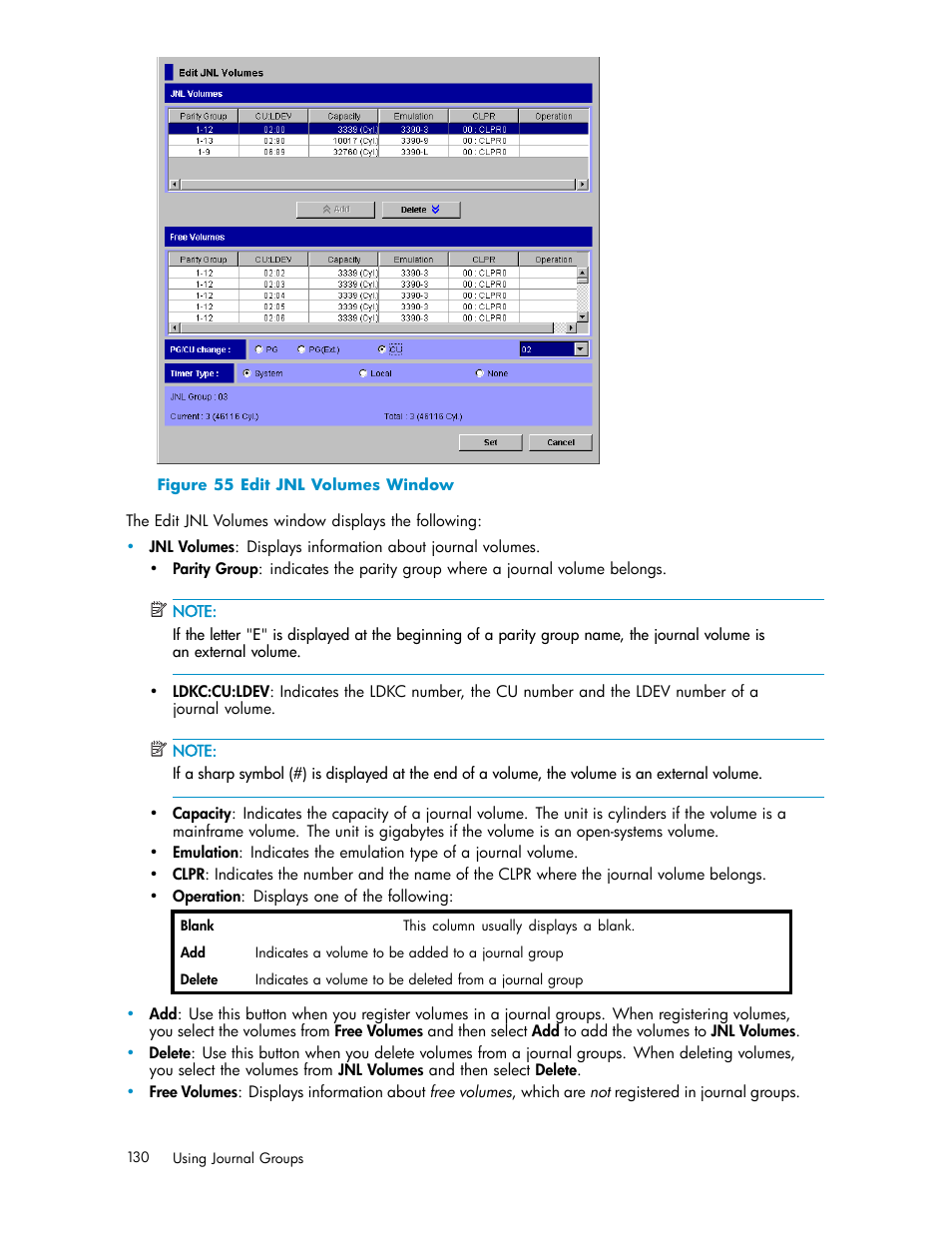 55 edit jnl volumes window, Figure 55 | HP StorageWorks XP Remote Web Console Software User Manual | Page 130 / 219