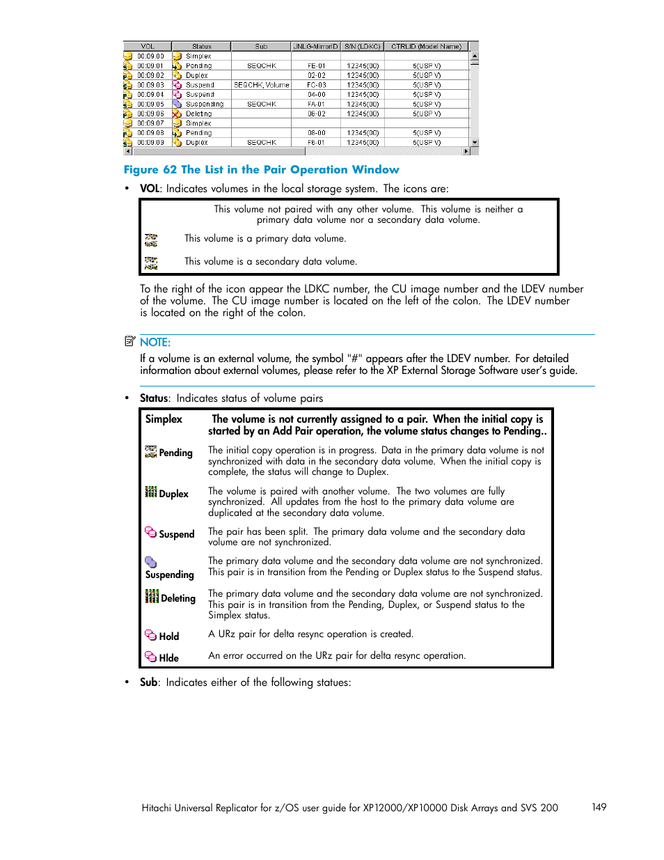 62 the list in the pair operation window | HP StorageWorks XP Remote Web Console Software User Manual | Page 149 / 219