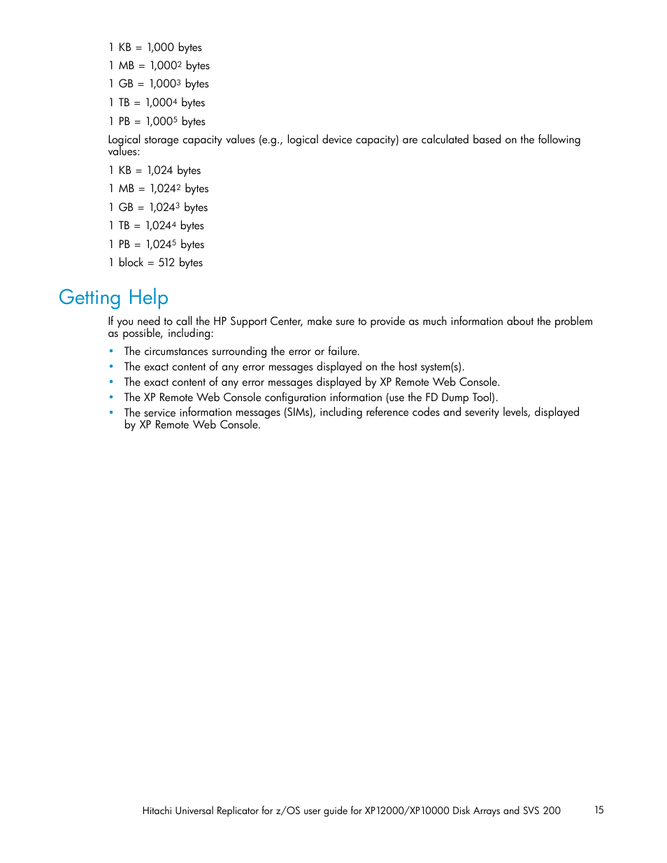 Getting help | HP StorageWorks XP Remote Web Console Software User Manual | Page 15 / 219