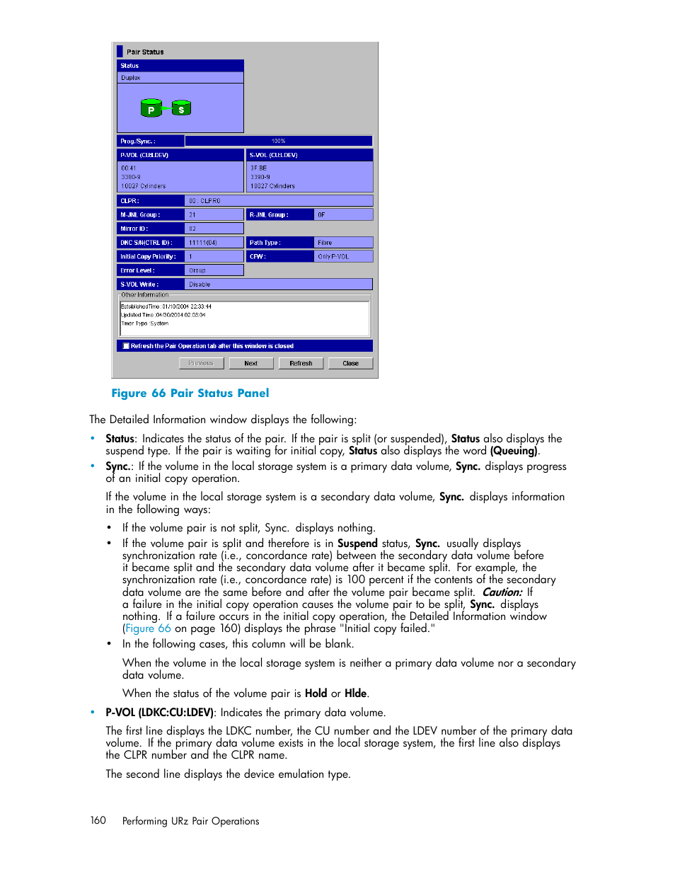 66 pair status panel, Figure 66 | HP StorageWorks XP Remote Web Console Software User Manual | Page 160 / 219