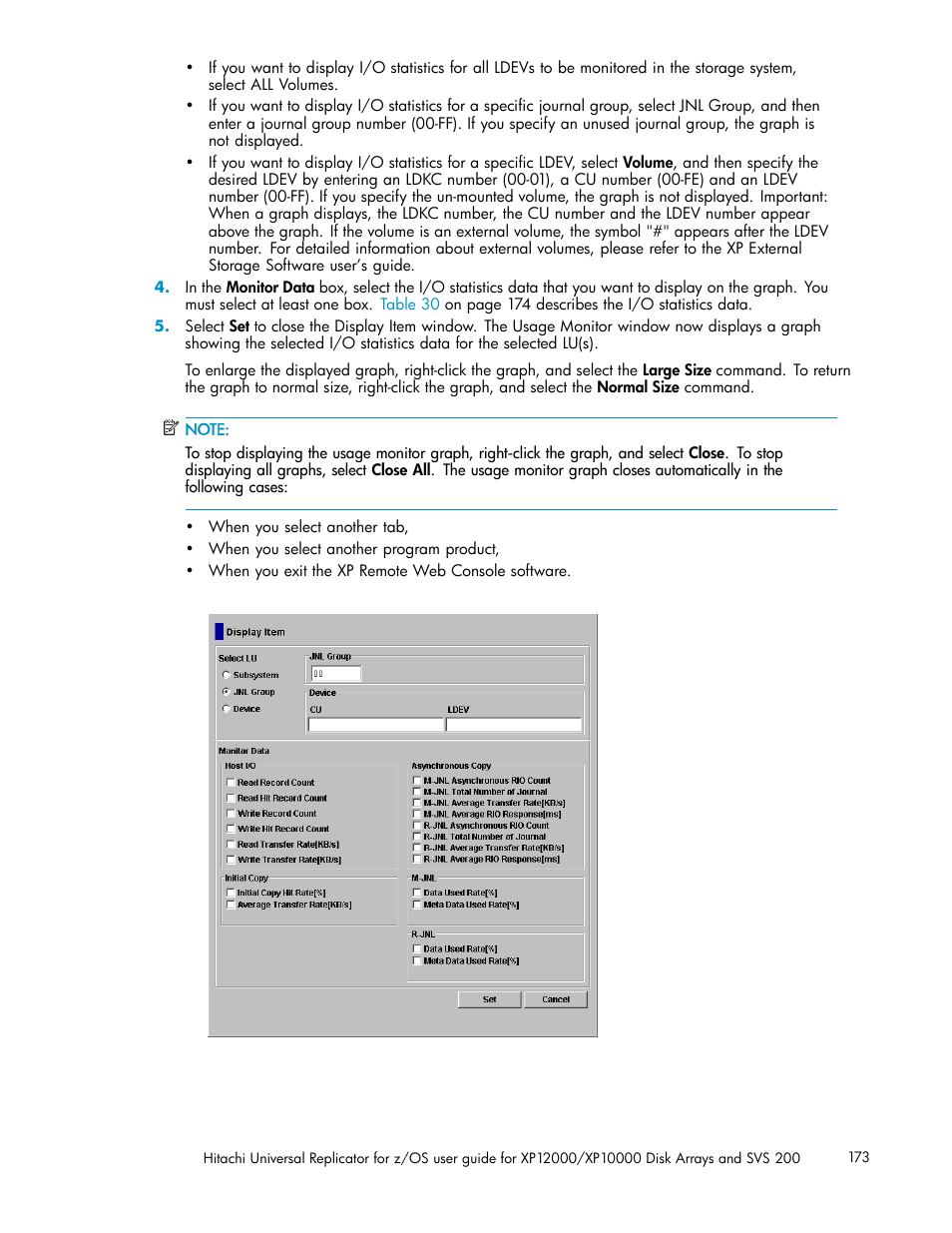 72 display item window | HP StorageWorks XP Remote Web Console Software User Manual | Page 173 / 219