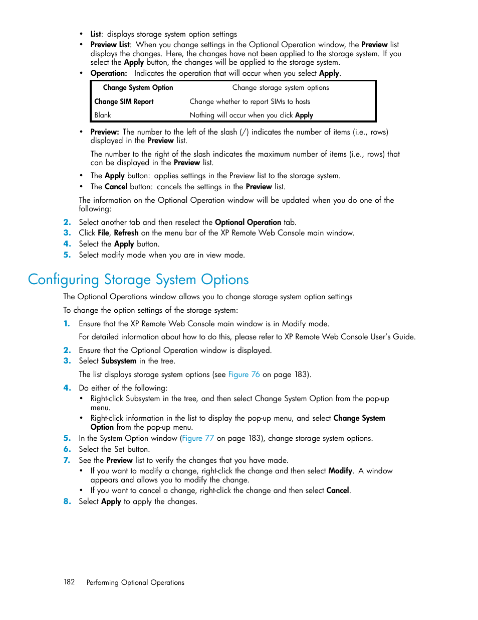 Configuring storage system options, Conﬁguring storage system options | HP StorageWorks XP Remote Web Console Software User Manual | Page 182 / 219