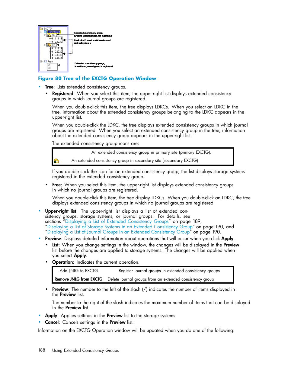 80 tree of the exctg operation window | HP StorageWorks XP Remote Web Console Software User Manual | Page 188 / 219