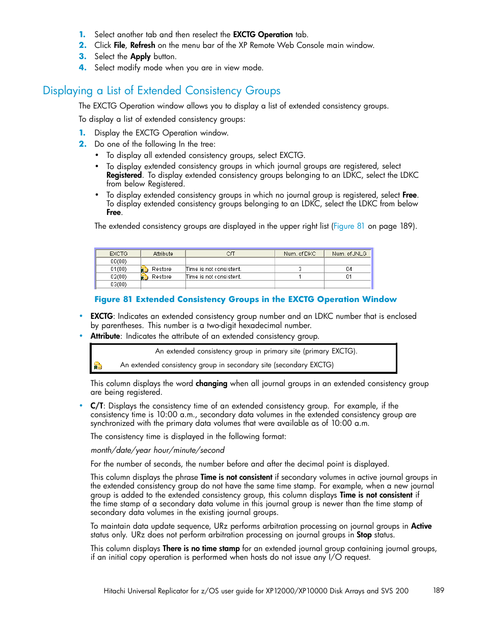 Displaying a list of extended consistency groups | HP StorageWorks XP Remote Web Console Software User Manual | Page 189 / 219
