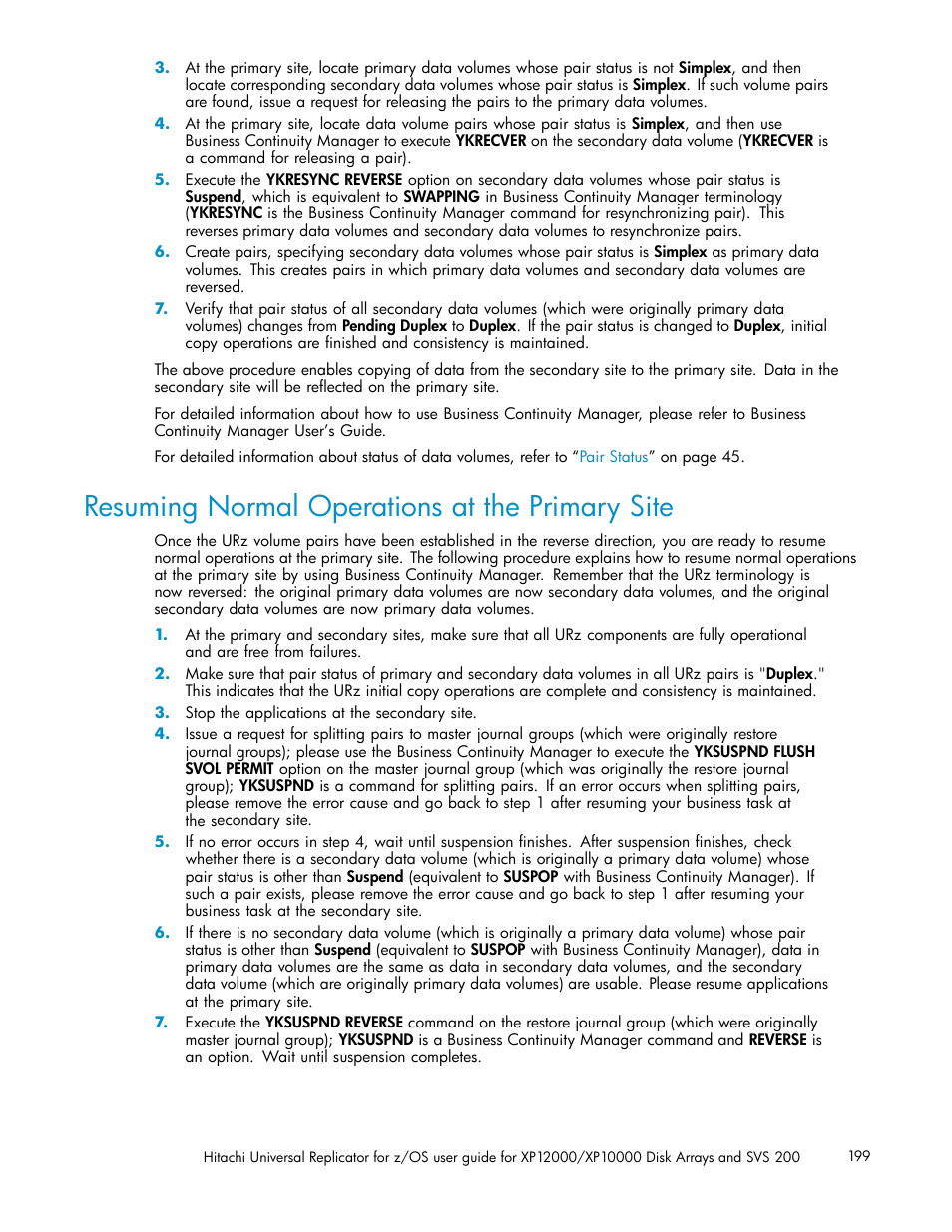 Resuming normal operations at the primary site | HP StorageWorks XP Remote Web Console Software User Manual | Page 199 / 219