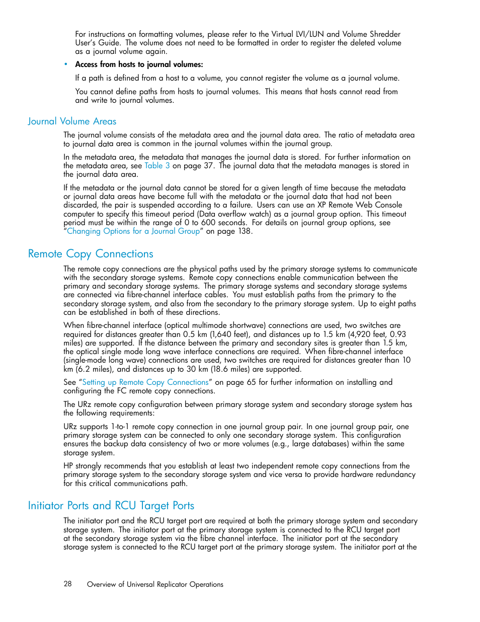 Remote copy connections, Initiator ports and rcu target ports, Journal volume areas | HP StorageWorks XP Remote Web Console Software User Manual | Page 28 / 219