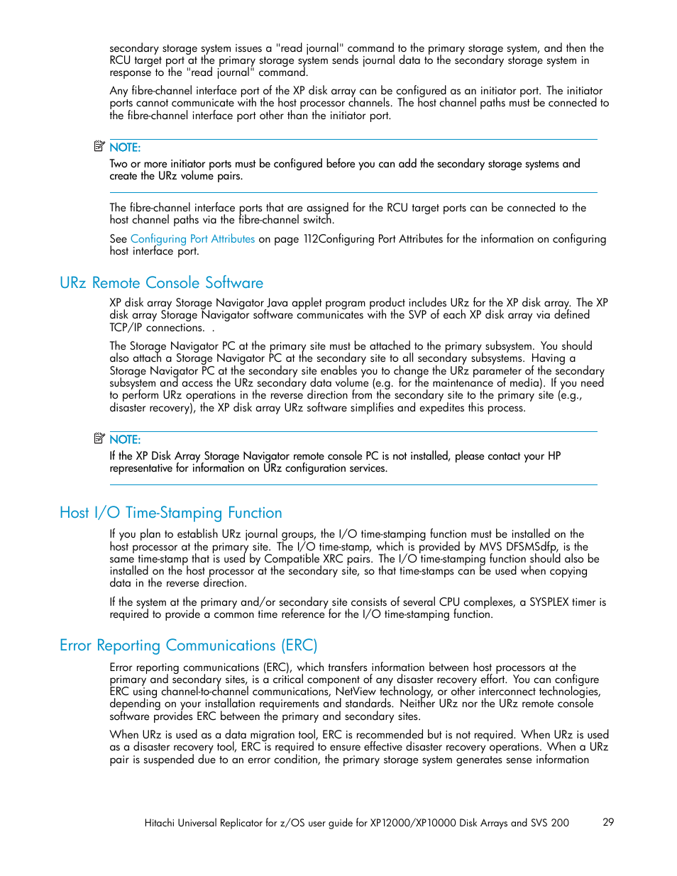 Urzremoteconsole software, Host i/o time-stamping function, Error reporting communications (erc) | Urz remote console software | HP StorageWorks XP Remote Web Console Software User Manual | Page 29 / 219