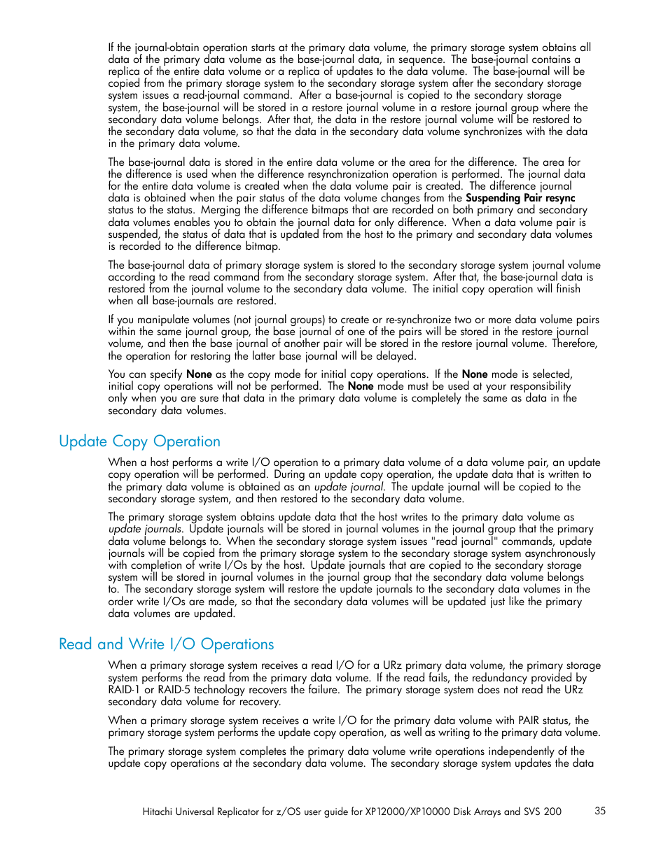 Update copy operation, Read and write i/o operations | HP StorageWorks XP Remote Web Console Software User Manual | Page 35 / 219