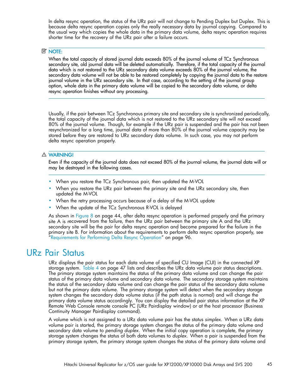 Urz pair status | HP StorageWorks XP Remote Web Console Software User Manual | Page 45 / 219