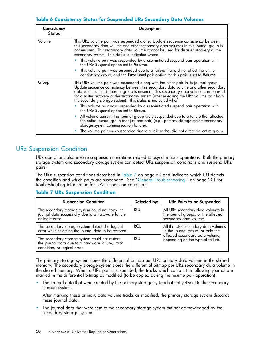 Urz suspension condition, 7 urz suspension condition, Suspension condition | HP StorageWorks XP Remote Web Console Software User Manual | Page 50 / 219