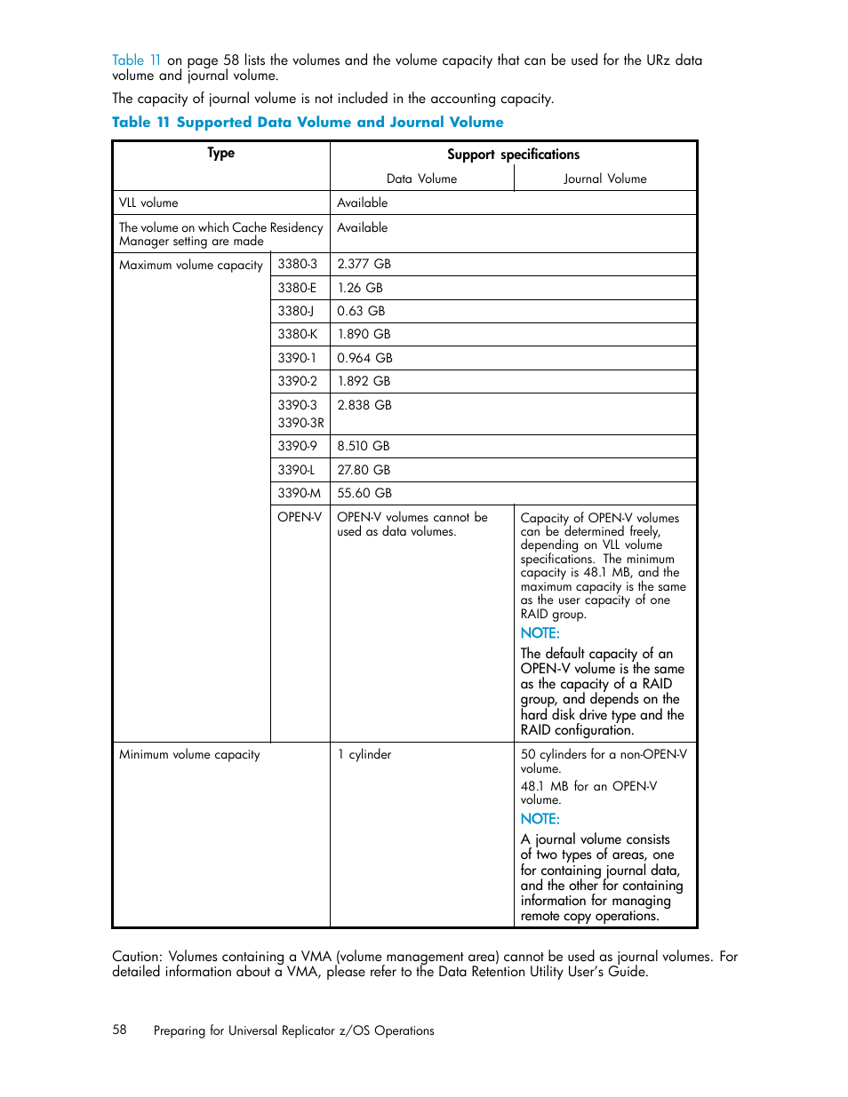 11 supported data volume and journal volume | HP StorageWorks XP Remote Web Console Software User Manual | Page 58 / 219