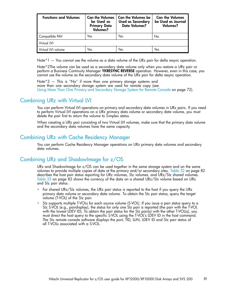 Combining urz with virtual lvi, Combining urz with cache residency manager, Combining urz and shadowimage for z/os | HP StorageWorks XP Remote Web Console Software User Manual | Page 81 / 219