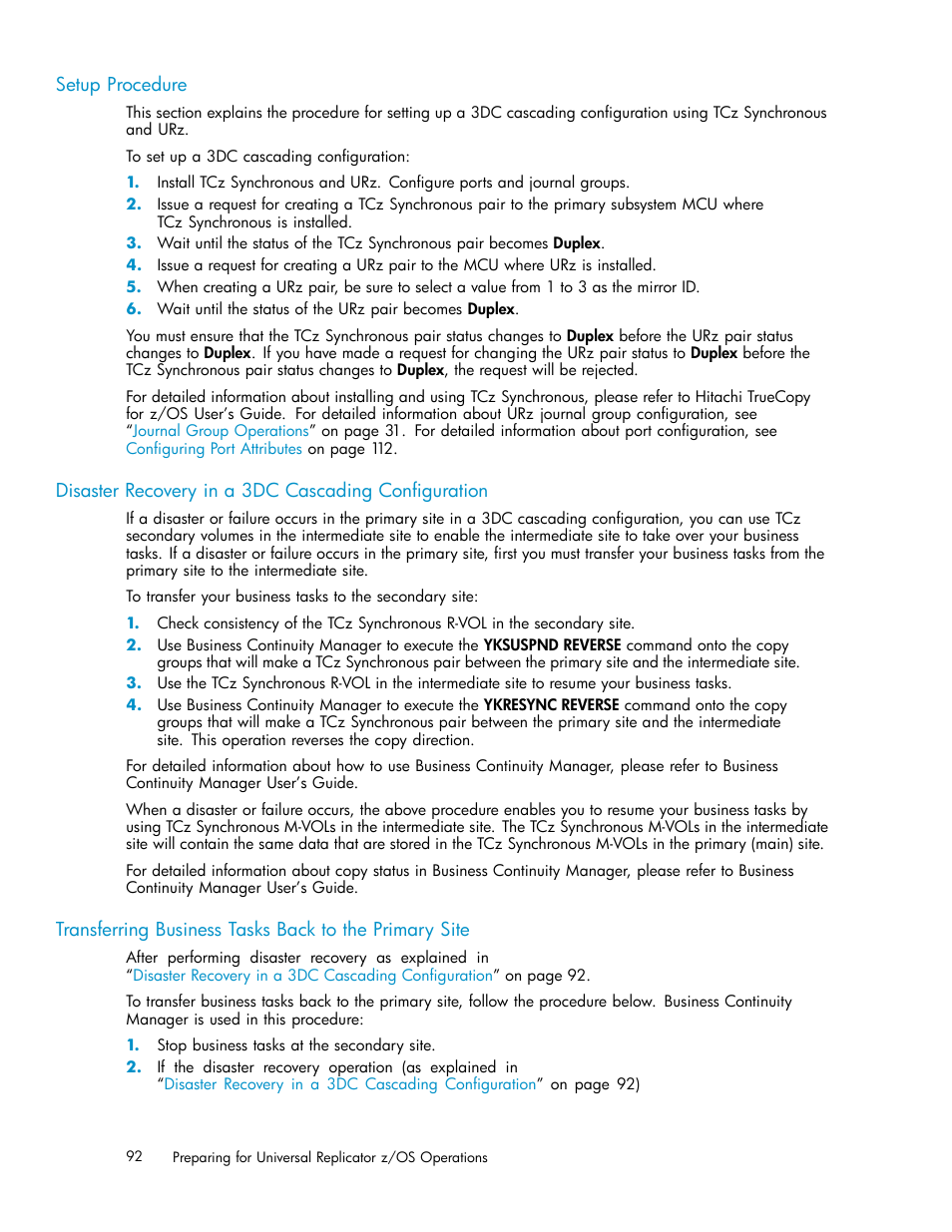 Setup procedure, Disaster recovery in a 3dc cascading conﬁguration | HP StorageWorks XP Remote Web Console Software User Manual | Page 92 / 219