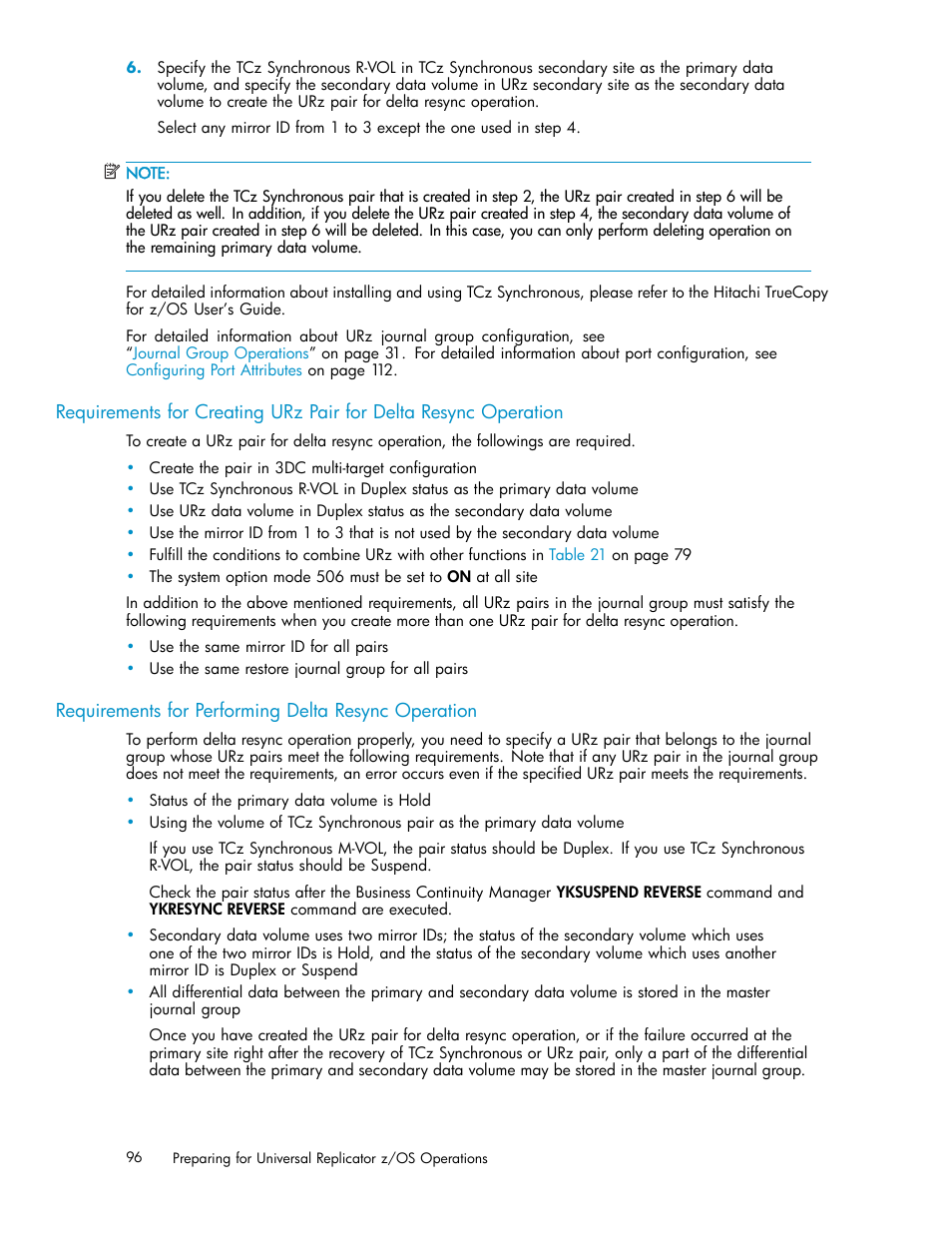 Requirements for performing delta resync operation | HP StorageWorks XP Remote Web Console Software User Manual | Page 96 / 219