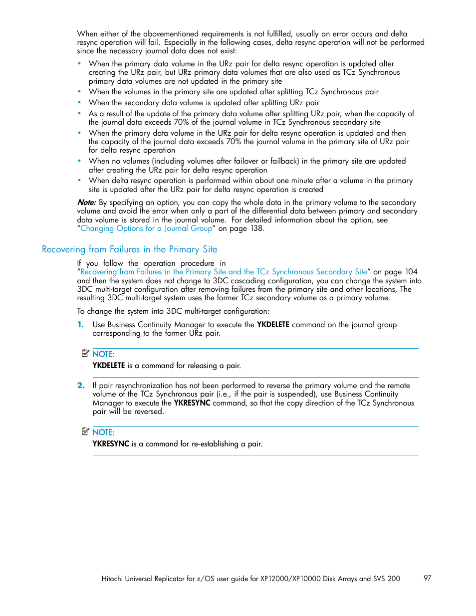 Recovering from failures in the primary site | HP StorageWorks XP Remote Web Console Software User Manual | Page 97 / 219