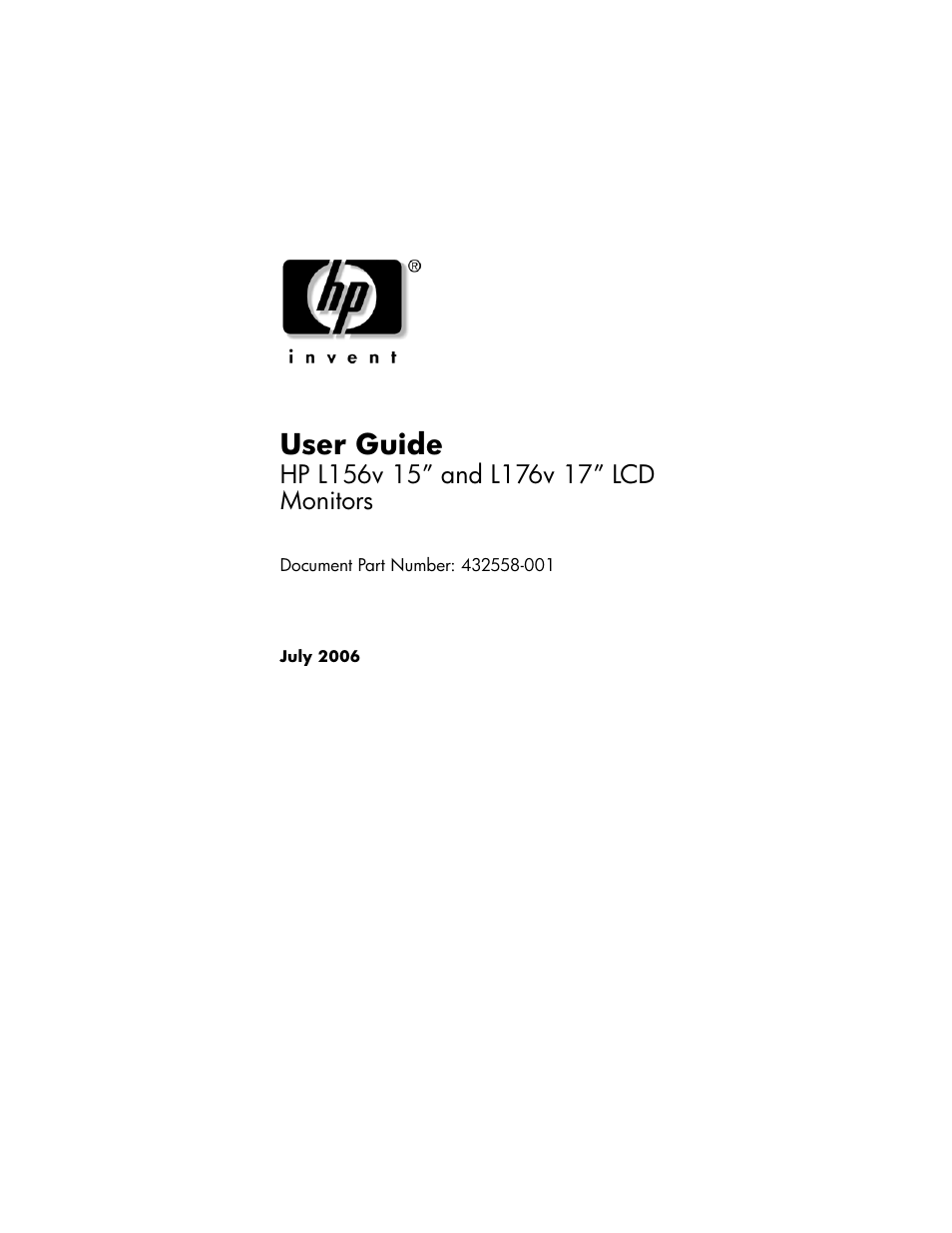 HP Pavilion L176v 17 inch LCD Monitor User Manual | 40 pages