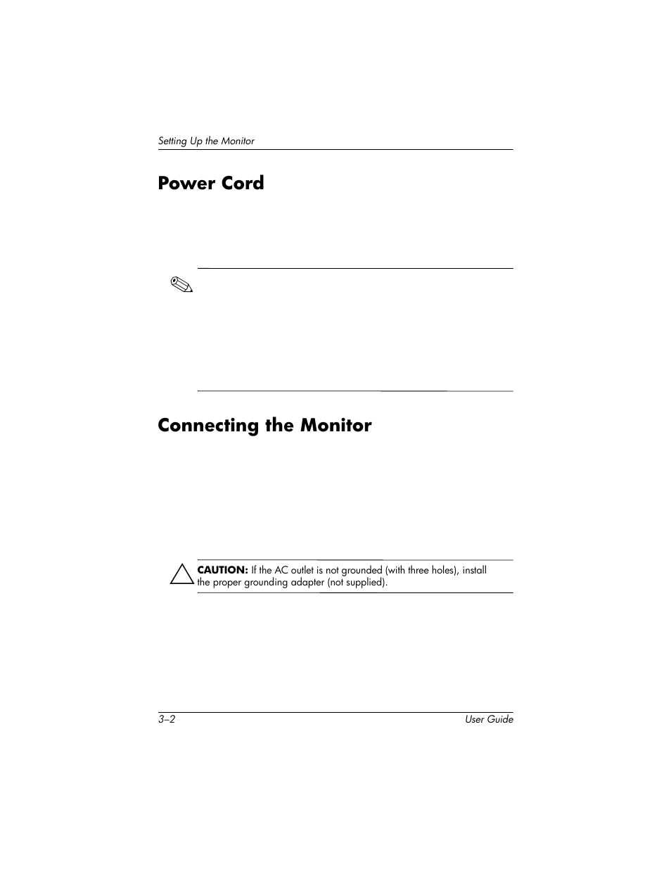 Power cord, Connecting the monitor, Power cord –2 connecting the monitor –2 | HP Pavilion L176v 17 inch LCD Monitor User Manual | Page 12 / 40